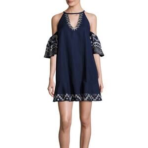 Red Carter Phoebe Women Cold Shoulder Embroidered Linen Dress Brand New Small